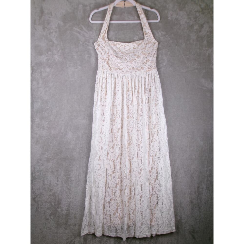 Saints & Secrets White Lace Halter Maxi Dress Boho Bridal Size L